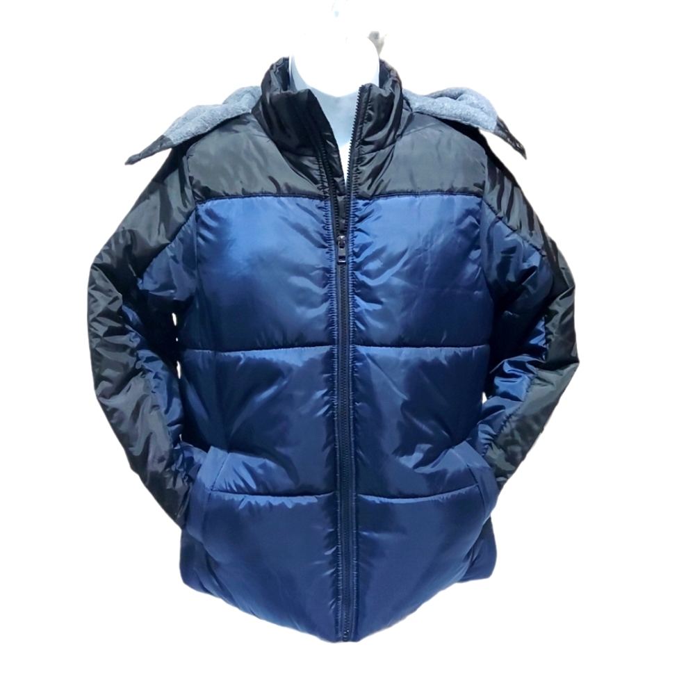 Calvin Klein Men's Black Blue Hooded Puffer Jacket Size L 14/16
